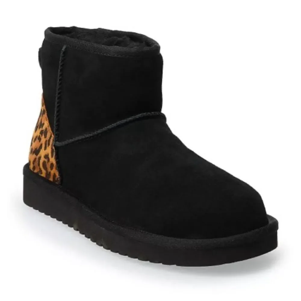 Koolaburra By UGG Koola Mini II Boots Black/Cheetah Print Zip Up Women's 4 Cozy